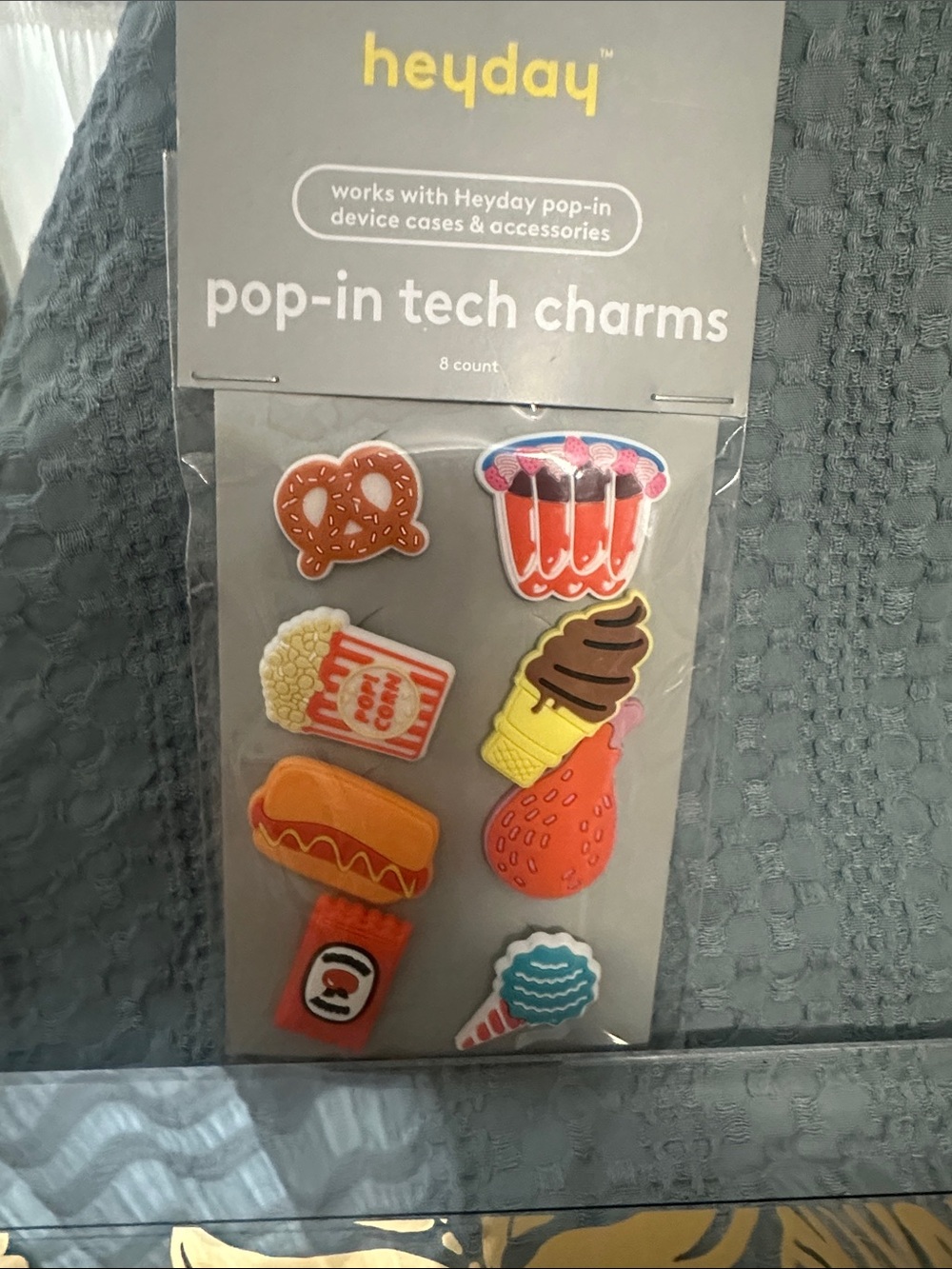 heyday Food-Themed Pop-In Tech Charms - Orange, Red, Yellow, Brown, Blue NWT